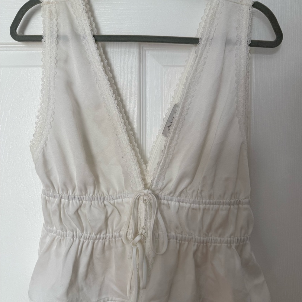 Wayf White Lace Trimmed Blouse